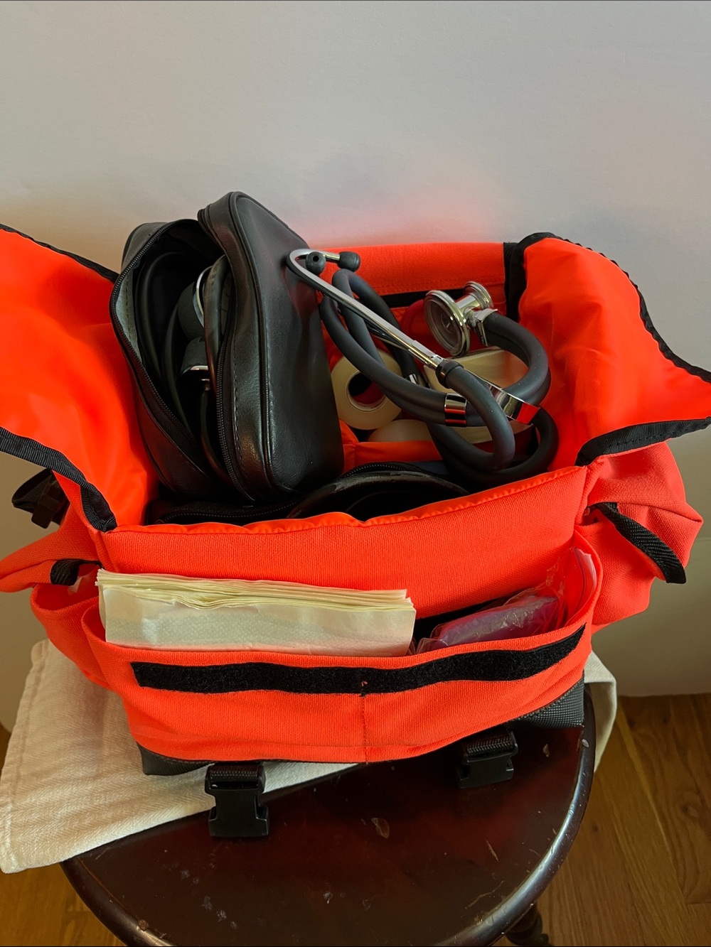 EMT kit with stethoscope, 2 sets sphygmomanometers, CPR mask,  orange carrying